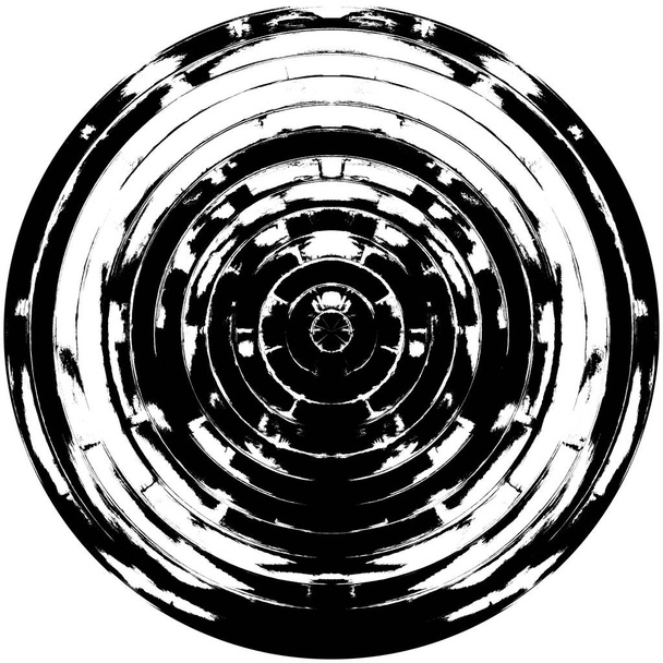 Black-White Round Grunge Overlay Element. Kruhový vzor, logo, odznak, štítek, ikona. Abstraktní tísňová textura Backdrop. Dirty Vintage Monochrome Vector Illustration Background. Šablona tahů štětcem - Fotografie, Obrázek