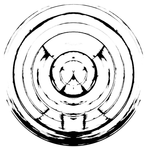 Μαύρο-άσπρο στρογγυλό Grunge στοιχείο επικάλυψης. Μοτίβο κύκλου, λογότυπο, σήμα, ετικέτα, εικονίδιο. Αφηρημένη πτώση υφής κινδύνου. Βρώμικο Vintage Monochrome Vector Εικονογράφηση Ιστορικό. Πρότυπο πινέλου εγκεφαλικών επεισοδίων - Φωτογραφία, εικόνα
