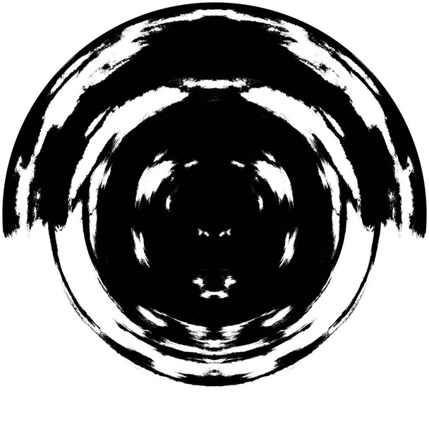 Elemento di sovrapposizione Grunge rotondo bianco-nero. Modello di cerchio, logo, distintivo, etichetta, icona. Astratto sfondo texture di disagio. Dirty Vintage monocromatico vettoriale illustrazione sfondo. Modello pennellate
 - Foto, immagini