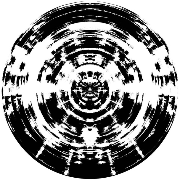 ブラックホワイトの丸みを帯びたグラウンジオーバーレイ要素。サークルパターン、ロゴ、バッジ、ラベル、アイコン。要約ストレステクスチャの背景。ダーティヴィンテージモノクロームベクトルイラスト背景。ブラシストロークテンプレート - 写真・画像