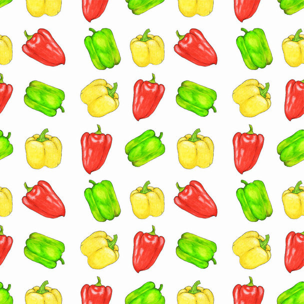 Sweet Peppers watercolor pattern, can be used as a fashionable background for websites, wallpapers, packaging, posters, cards, invitations, textiles. - Φωτογραφία, εικόνα