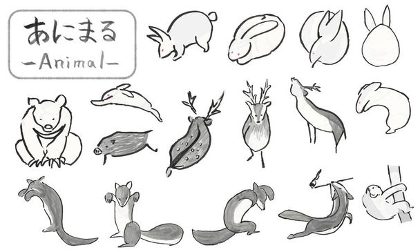 Kézzel rajzolt japán hagyományos aranyos állat illusztrációk írt ecsettel - Fotó, kép