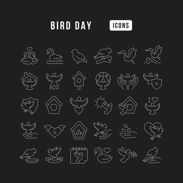 Set vector line thin icons of bird day in linear design for mobile concepts and web apps. Collection modern infographic pictogram and signs. - Vector, Image