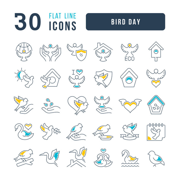 Setzen Sie Vektorlinie dünne Symbole des Vogeltages in linearem Design für mobile Konzepte und Web-Apps. Sammlung moderner Piktogramme und Schilder. - Vektor, Bild