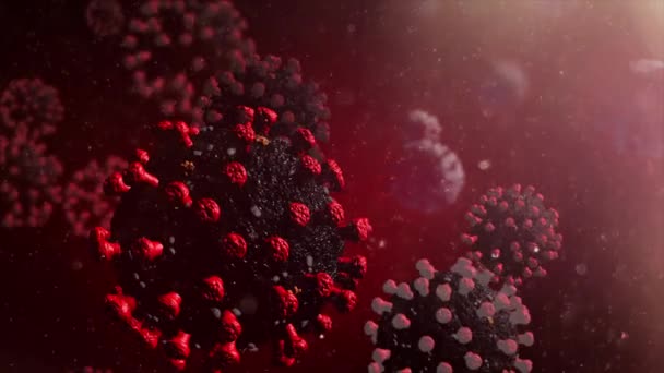 Coronavirus Covid-19 Macro Aspetto interno umano Bellezza rendering 3D di virus corona e particelle galleggianti con atmosfera rossa
 - Filmati, video