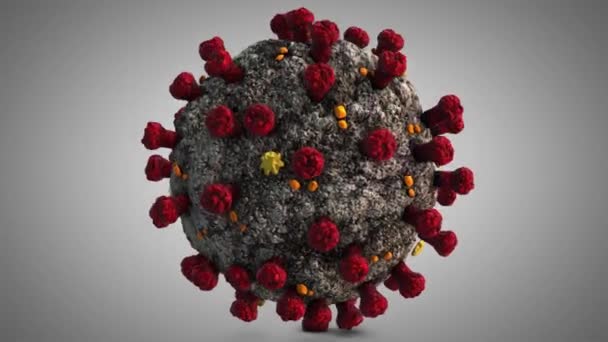Coronavirus (covid-19) Rotante in loop Modalità loop senza cuciture 3D rendering realistico- base grigia con corona rossa modello su sfondo grigio
 - Filmati, video