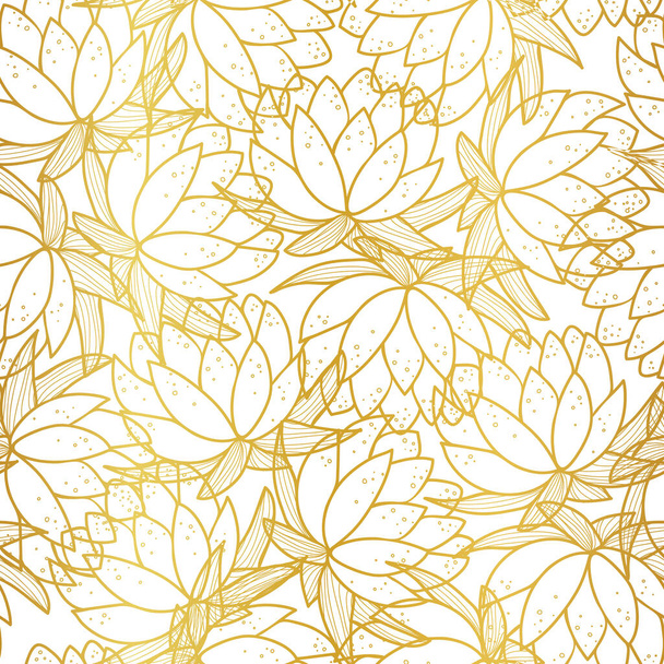 Seamless pattern with golden water lily flowers illustration - Vector, afbeelding