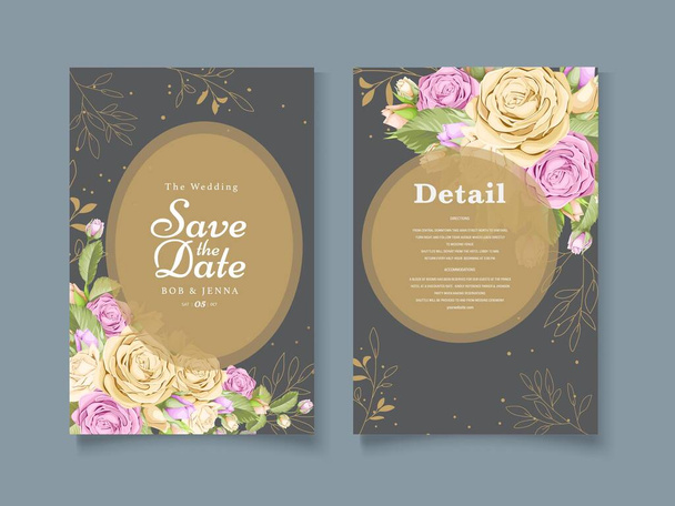 Hochzeitskarte Einladung Vektor Vorlage Design mit Rose - Vektor, Bild