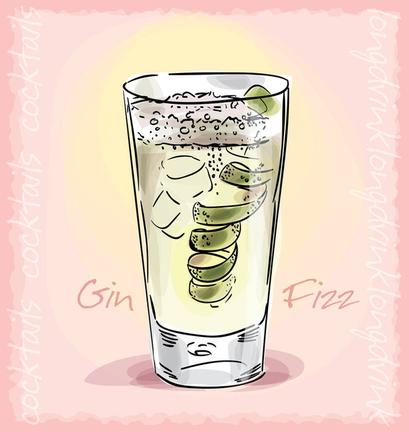 vector sketch illustration of Gin fizz cocktail - Vector, Image