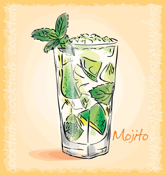 vector sketch illustration of Mojito cocktail - Vector, Image