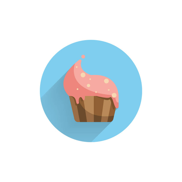 Cupcake bunte flache Symbol mit langem Schatten. Cupcake flache Ikone - Vektor, Bild
