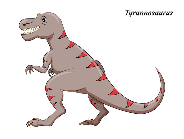Mignon personnage de dessin animé tyrannosaurus dino. Dinosaure isolé vectoriel dans des couleurs vives. illustration pour enfants livre, app, design publicitaire, étiquette ou autocollant
. - Vecteur, image