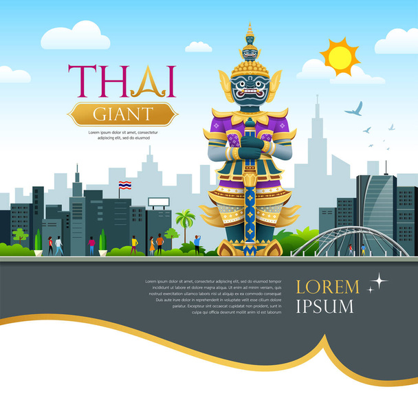 Thaise Giant ontwerp, op Thailand gebouw en wolk en lucht achtergrond ontwerp, vector illustratie - Vector, afbeelding