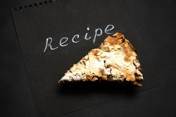 Homemade pie recipe blank template banner with piece of cake. - Photo, Image