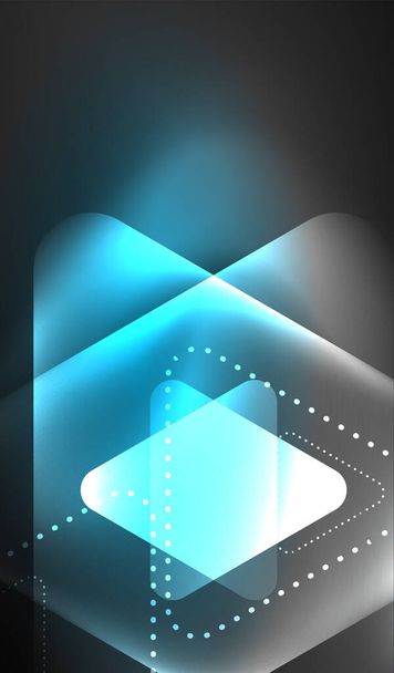 Glowing neon shiny transparent abstract geometric shapes with light effects. Techno futuristic vector abstract background For Wallpaper, Banner, Background, Card, Book Illustration, landing page - Vector, Image