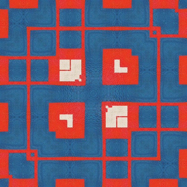 négyzet alakú királyi kék doboz design piros téglalap alakú és kis fehér vonal geometriai minták - Fotó, kép