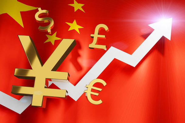 Κινεζικό νόμισμα Yuan Συνάλλαγμα Αύξηση Αύξηση Business Financial μετά την επιδημία του Coronavirus πέρασε έννοια, 3D Αποτύπωση. - Φωτογραφία, εικόνα