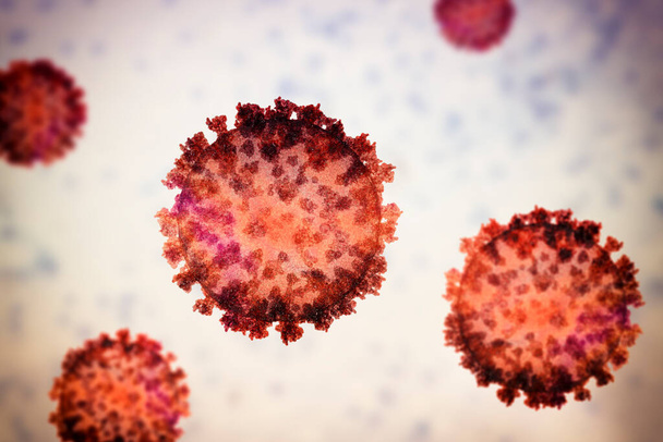 SARS-CoV-2, koronavirus, joka aiheuttaa COVID-19, 3D-kuva näyttää viruksen pintapiikkejä
 - Valokuva, kuva