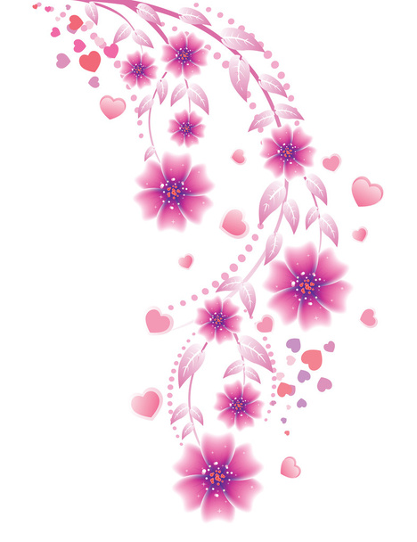 Розовые цветы и сердца
 - Вектор,изображение