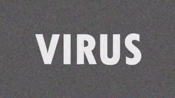 4K. Glitch screensaver met tekst VIRUS voor nieuws en reclame op tv. Coronavirusepidemie. - Video