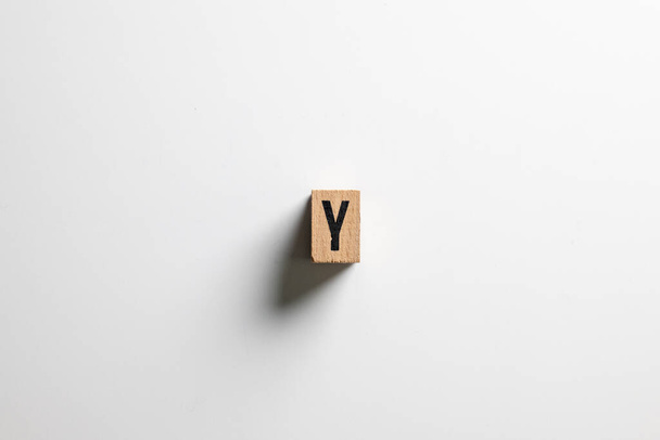" Y " text made of wooden cube on  White background with clipping path. - Foto, Imagen