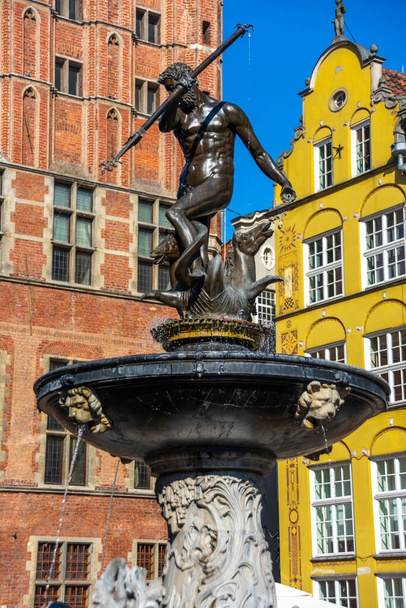 statue of Neptune fountain, symbol of city Gdansk, Poland, old town - Photo, image