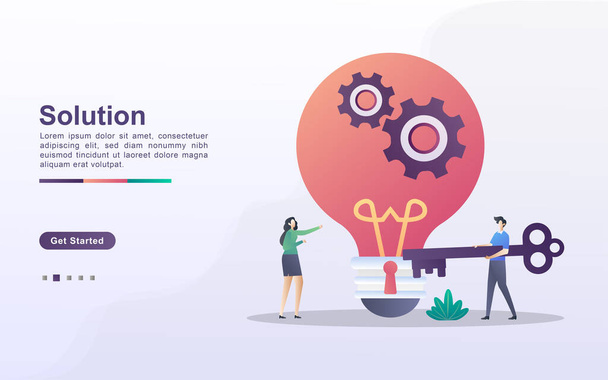 Solution concept. Men and women have solutions for business. Working together to solve the problem. Find business ideas. Can use for web landing page, banner, flyer, mobile app. Vector Illustration - Vector, Image