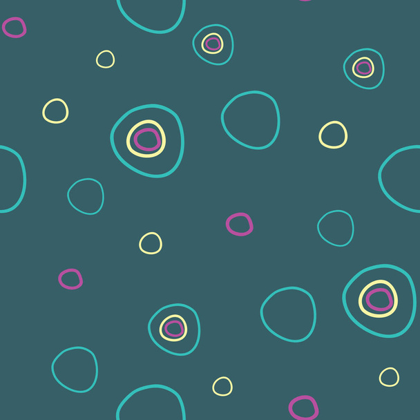 Círculos en el espacio divertidos puntos y círculos sobre fondo azul oscuro patrón de vector de repetición sin costuras
 - Vector, Imagen