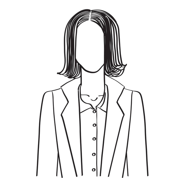 Hand drawn sketch illustration of an anonymous avatar of a young woman in an office suit, web profile doodle isolated on white - Photo, Image