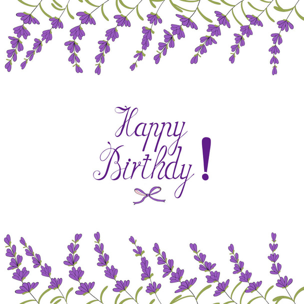 Form for congratulations with lavender flowers celebrate holiday. Vector hand draw  Illustration EPS10 - Vector, Image