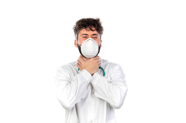 Доктор в лабораторном халате на белом фоне
 - Фото, изображение