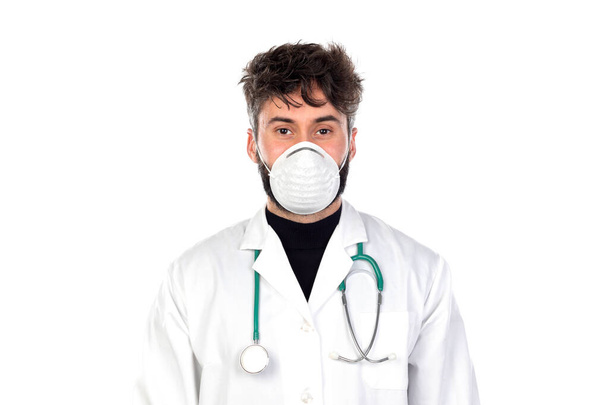Doutor vestindo uma jaleco isolado em um fundo branco
 - Foto, Imagem