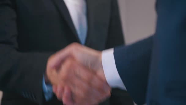 Zakenmensen schudden elkaar de hand. Handdruk van twee mannen. Succesvol dealconcept - Video