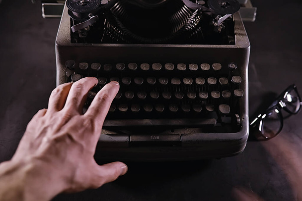 Vintage journalist tool. Typewriter retro. The writer is at work. Seal the novel. Journalist writer concept. - Photo, Image