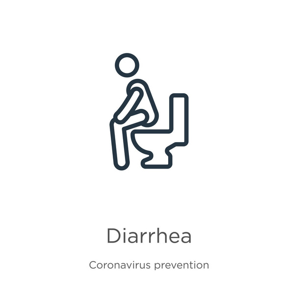 Icono de diarrea. Esquema de diarrea lineal delgada icono aislado sobre fondo blanco de la colección Prevención del Coronavirus. Signo de vector de línea moderna, símbolo, trazo para web y móvil
 - Vector, imagen