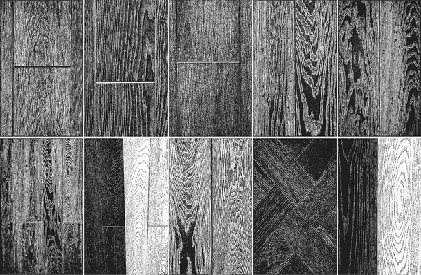 Set of distress wooden planks texture. Black and white grunge background. EPS8 vector illustration - Vector, Image