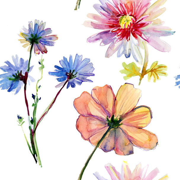 Varrat nélküli háttérkép vadvirágok, akvarell illusztráció - Fotó, kép