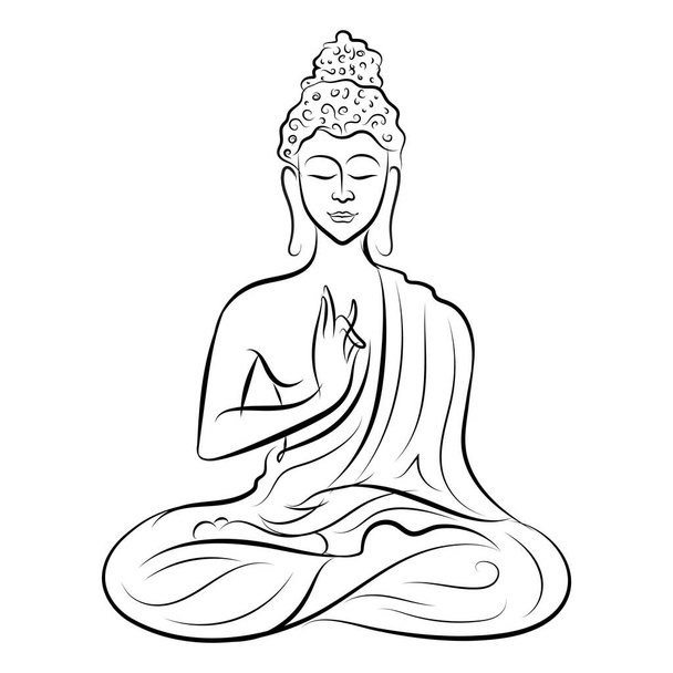 Будда в медитации для буддийского фестиваля Счастливый Будда Пурнима Весак
 - Вектор,изображение