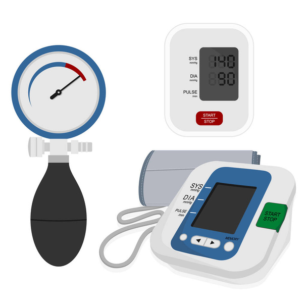 Set Object Of Blood Pressure Monitor. Medical Exam. Vector Illustration. - Vector, Image