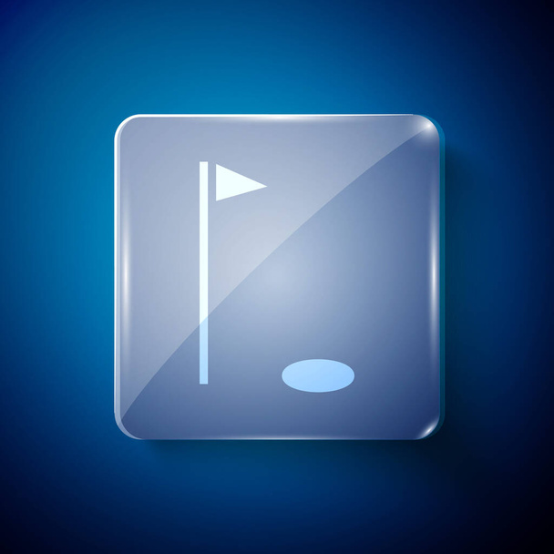 Λευκό εικονίδιο σημαία γκολφ απομονώνονται σε μπλε φόντο. Εξοπλισμός γκολφ ή αξεσουάρ. Τετράγωνα γυάλινα πάνελ. Εικονογράφηση διανύσματος - Διάνυσμα, εικόνα