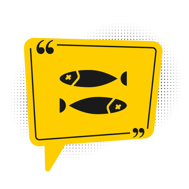 Czarna ikona suszonych ryb izolowana na białym tle. Żółty symbol bańki mowy. Ilustracja wektora - Wektor, obraz