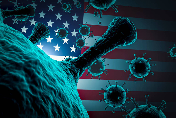 Coronavirus and USA Flag, COVID 19 Pandemic in U.S. Continúa renderizado en 3D
 - Foto, Imagen