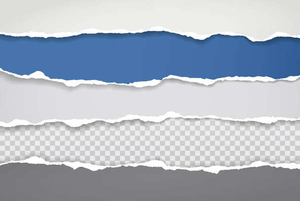 Pieces of torn blue and white paper with soft shadow stuck on white squared background. Vector illustration - Vector, Image