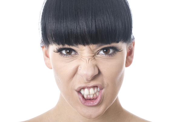 rozzlobený mladá žena tahání obličej - Fotografie, Obrázek