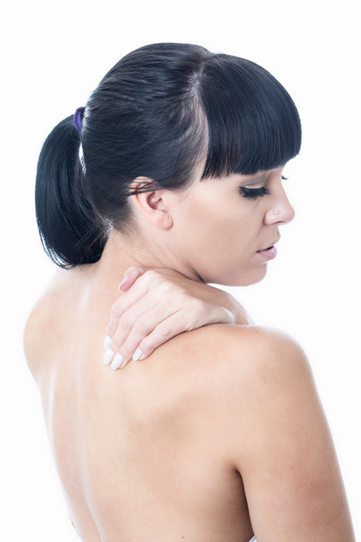 Mujer joven con dolor de cuello - Foto, imagen