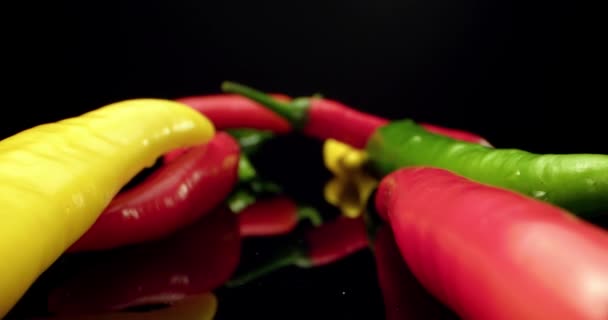 スパイシーな唐辛子赤黄色緑新鮮な唐辛子パプリカ食品4k本部スーパーマクロクローズアップ - 映像、動画