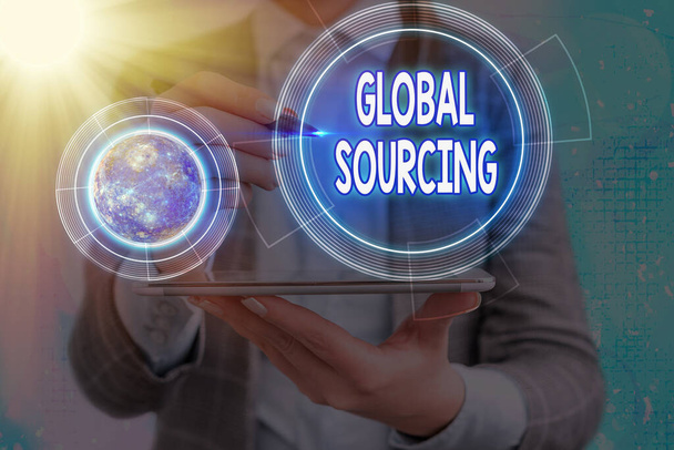 Conceptual hand writing showing Global Sourcing. Business photo text practice of sourcing from the global market for goods Elements of this image furnished by NASA. - Photo, Image