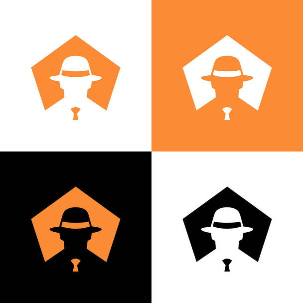 Inkognito logo design vzorové prvky, gangster nebo špion s kloboukem fedora - Vektor - Vektor, obrázek