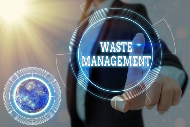 Conceptual hand writing showing Waste Management. Business photo showcasing actions required manage rubbish inception to final disposal Elements of this image furnished by NASA. - Photo, Image