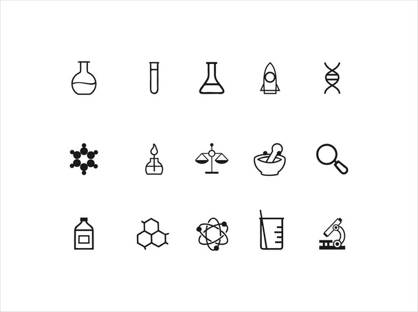 Science Lab Icon Set / Icone a linea sottile vettoriale set ed elementi grafici / Illustrazione con simboli di contorno per la ricerca scientifica e di laboratorio - Vettoriali, immagini